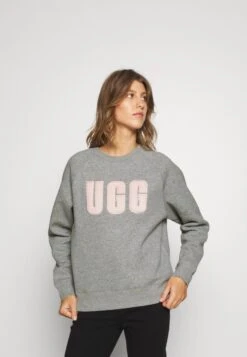 Ugg Madeline Fuzzy Logo Crewneck - Sweatshirt - Grey Heather/Sonora