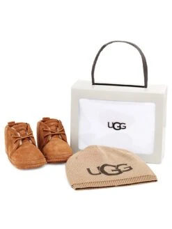 UGG Baby Neumel And Logo Beanie Set - Chestnut