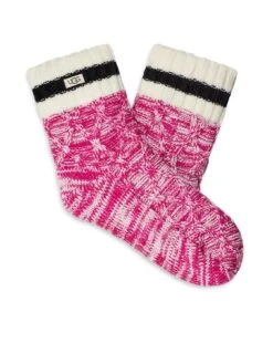 UGG Deedee Fleece Lined Quarter Socks - Solferino Pink / Tar