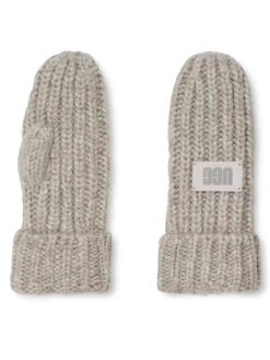 UGG Airy Knit Chunky Rib Knit Mitten - Grey