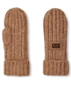 UGG Airy Knit Chunky Rib Knit Mitten - Brown