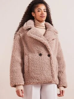 UGG Ugg Gertrude Short Teddy Coat - Putty